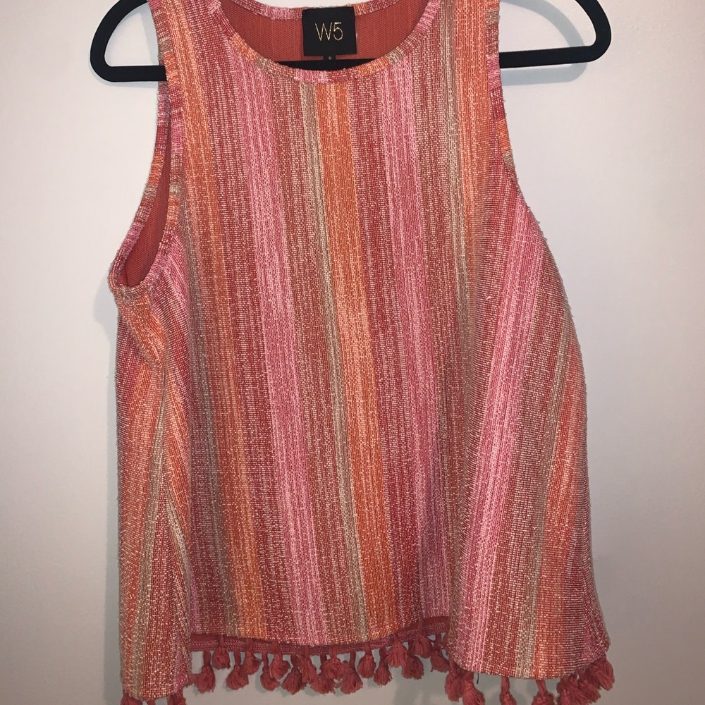 Pink and orange tank top with fringe